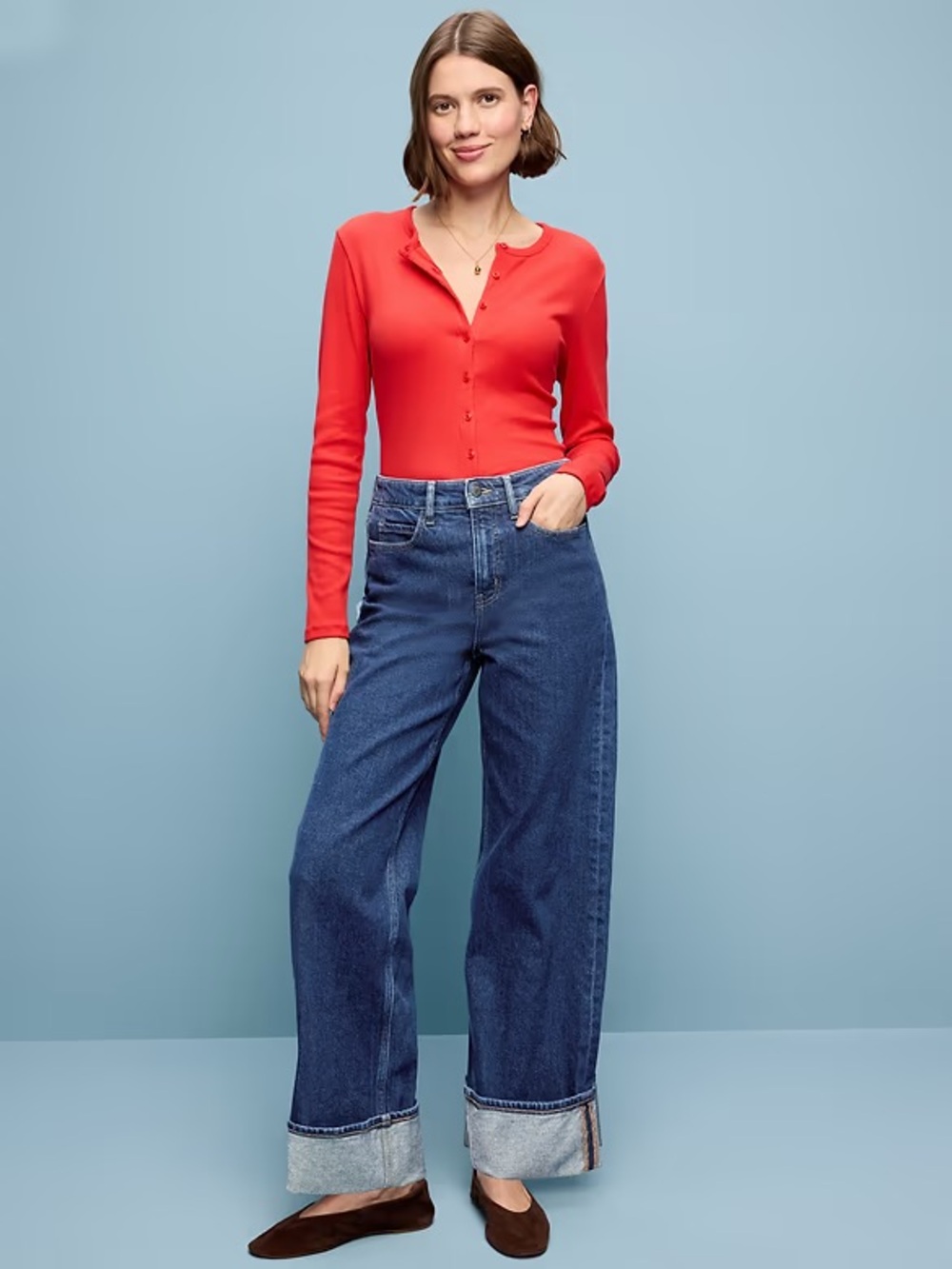 Extra High-Waisted Cuffed Wide-Leg Jeans Size 2L